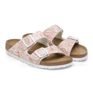 Birkenstock Arizona Sandals Birko-Flor Marbled Beige White Sole Size 39 (8) NEW